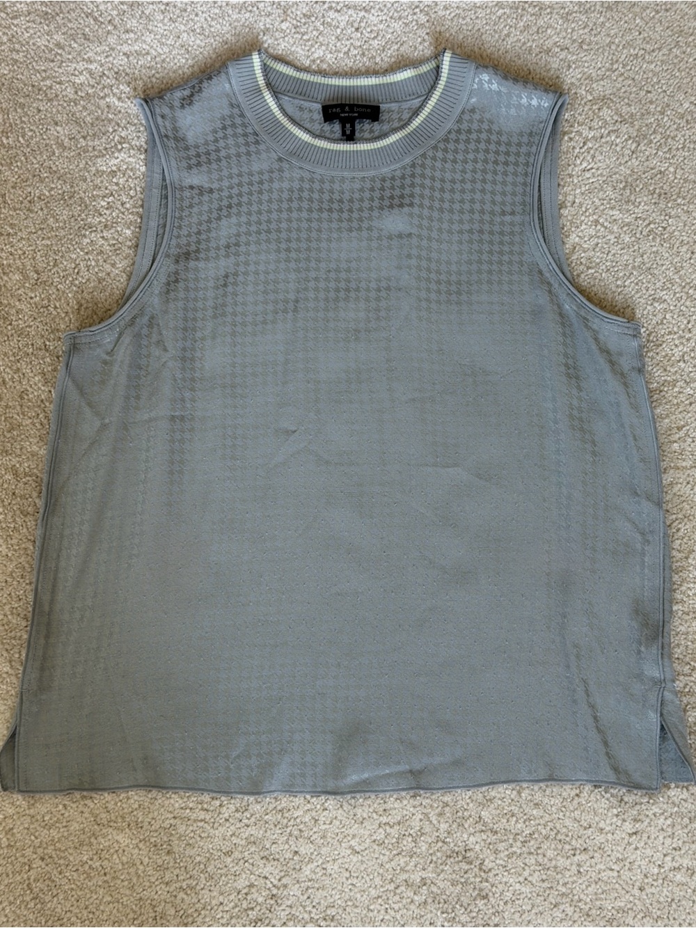 rag & bone ALI Sleeveless Women’s Medium Houndstooth Grey Tank Top Crew Nec